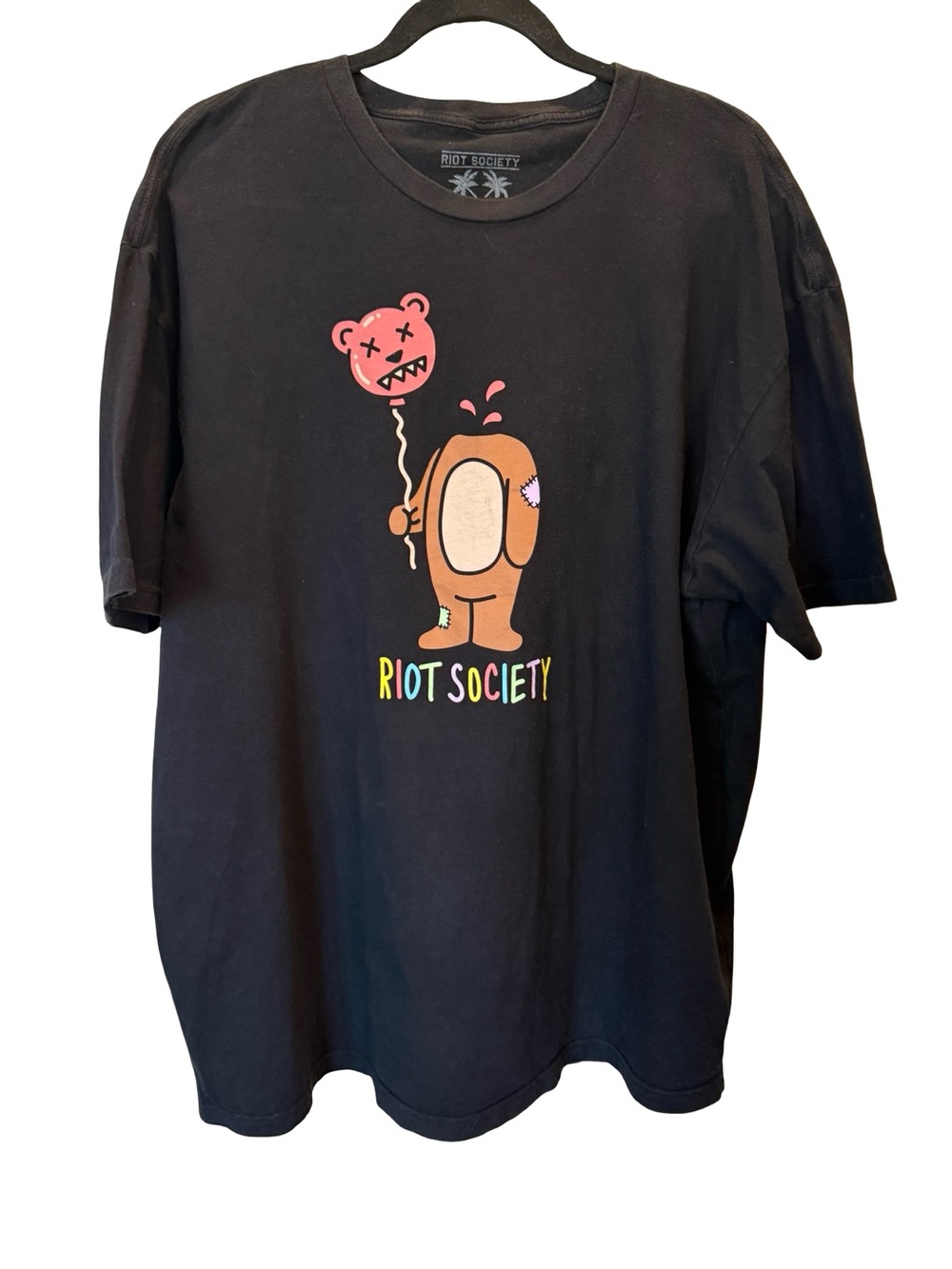 Riot Society Black Graphic Tee XXL Bear Balloon Cartoon Streetwear T Shirt